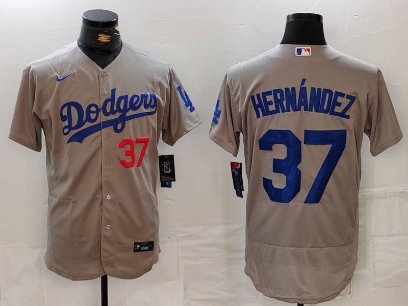 Men Los Angeles Dodgers 37 Hernandez Grey Nike Elite 2024 MLB Jersey style 7263